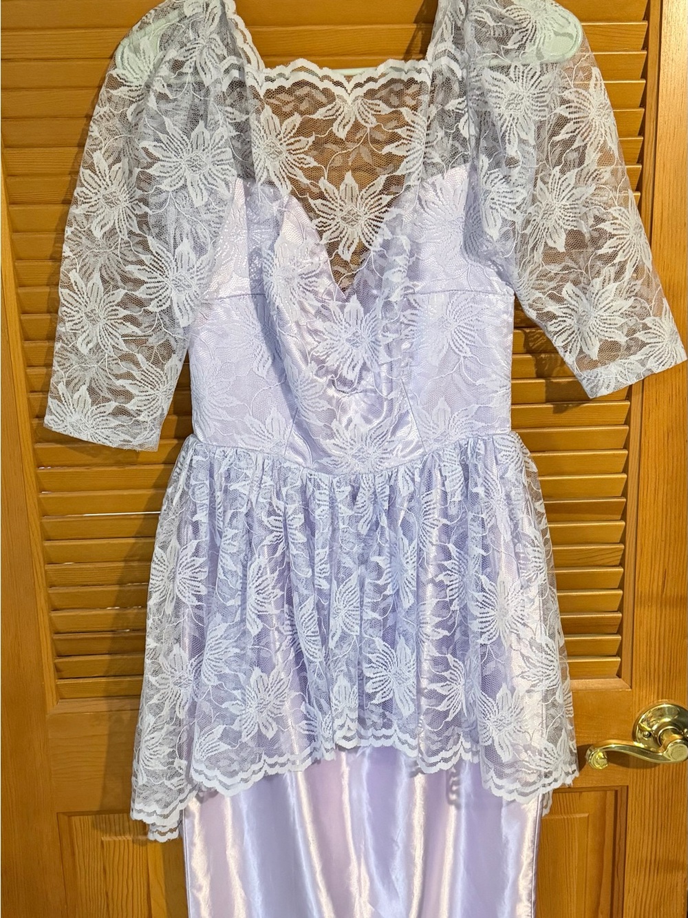 Vintage 80s Lilac Lace Peplum Dress